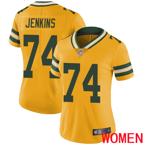 Green Bay Packers Limited Gold Women 74 Jenkins Elgton Jersey Nike NFL Rush Vapor Untouchable